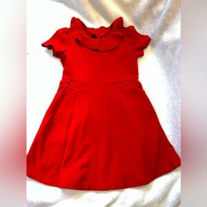Little English girls red dress, ruffle collar and pockets, zip up back, size 6